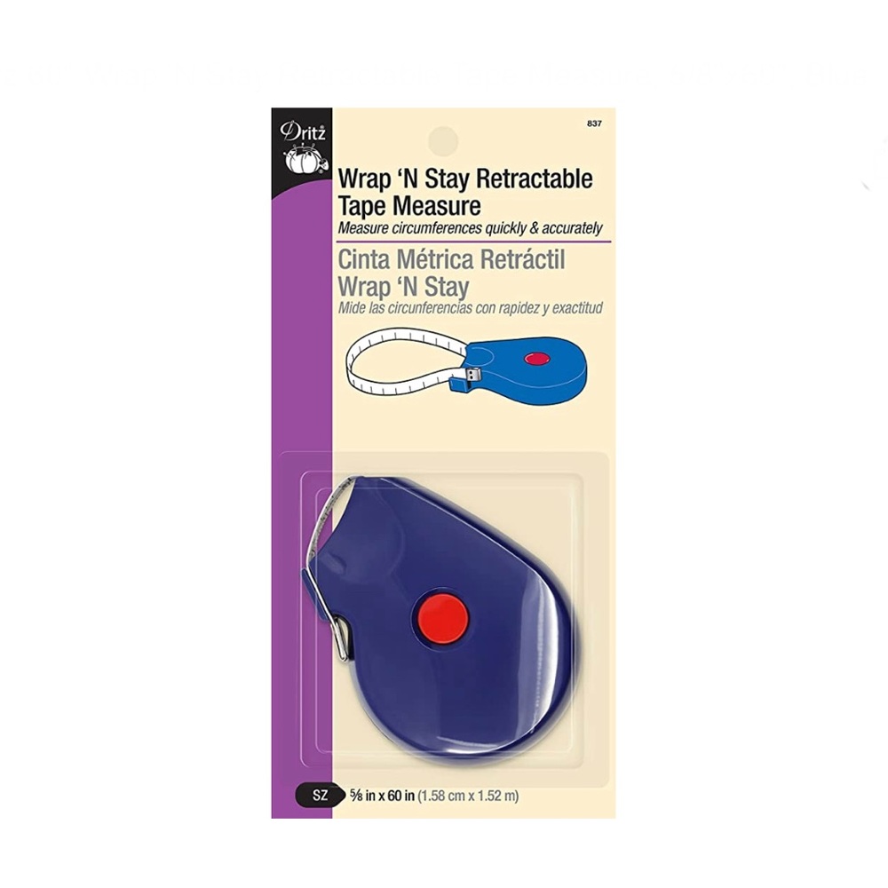Dritz 60" Wrap 'N Stay Retractable Tape Measure, 5/8"x60", Blue PACK OF 2